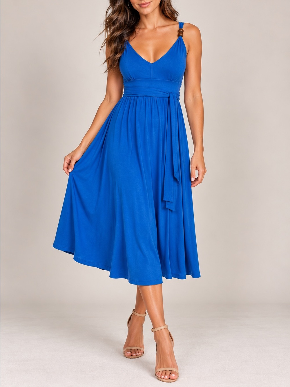 DESIGN HISTORY ROYAL BLUE BEADED V-NECK MIDI DRESS | SIZE XS